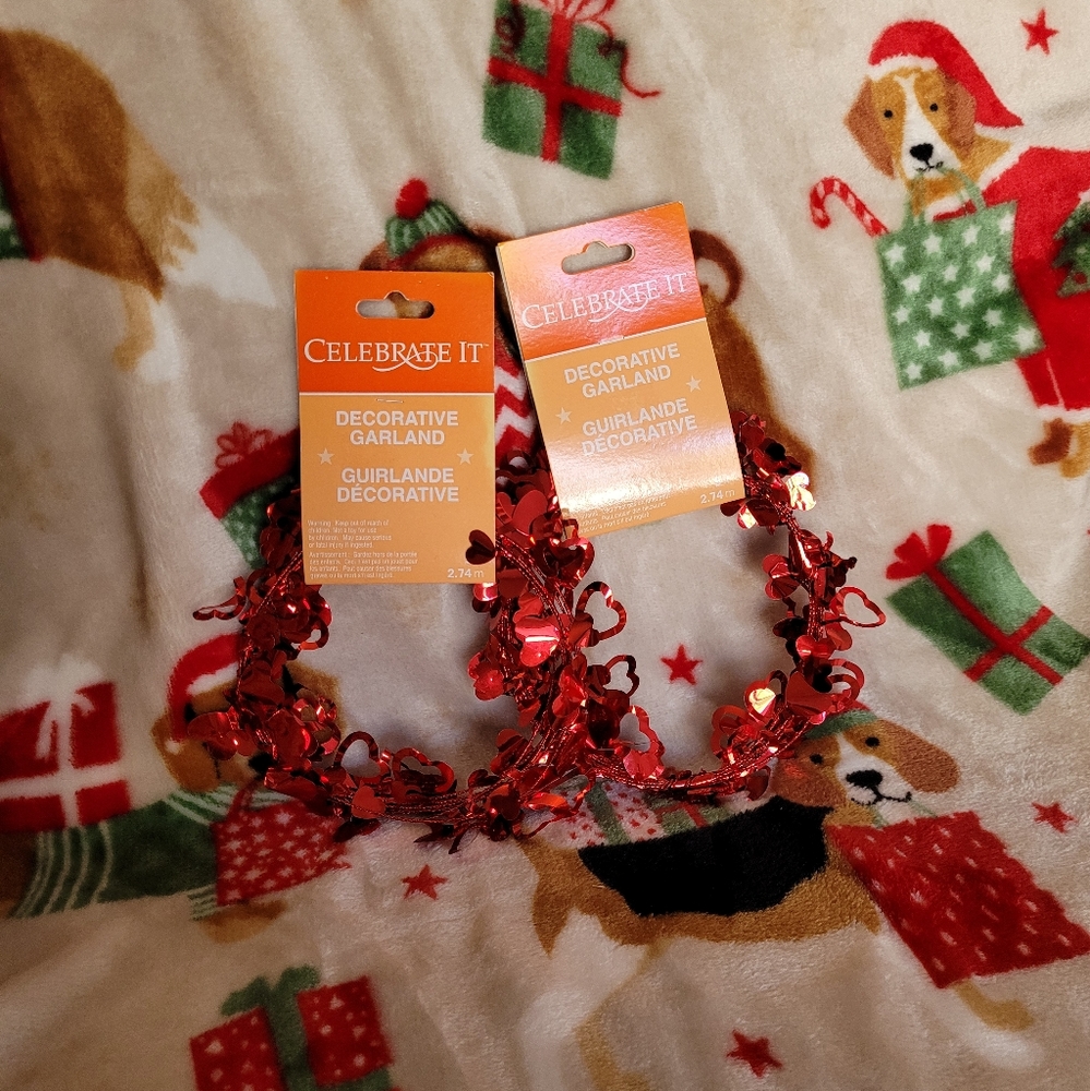 Festive holiday garland lot Valentine's red fuzzy adjustable